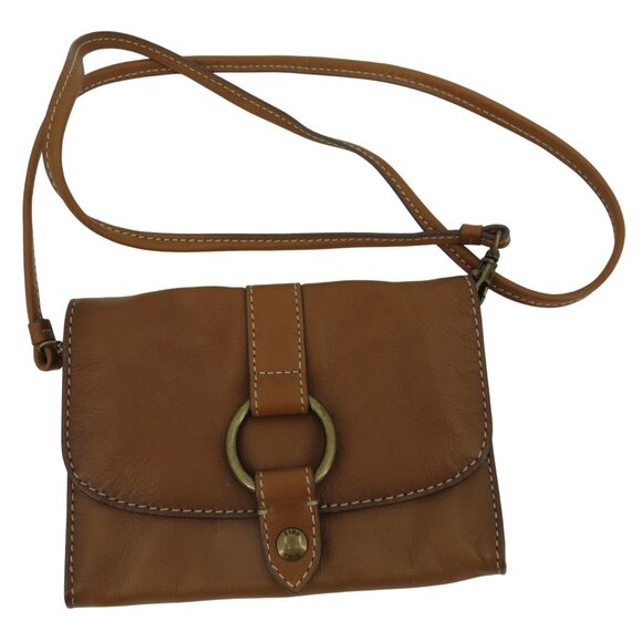 Frye Brown Leather Ring Flap Front Crossbody Handbag Purse Bag Removable Strap - Picture 1 of 9